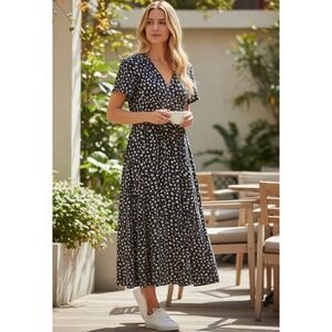 Madewell Dress Women Small Navy Floral Print Short‎ Sleeve Midi Cottagecore